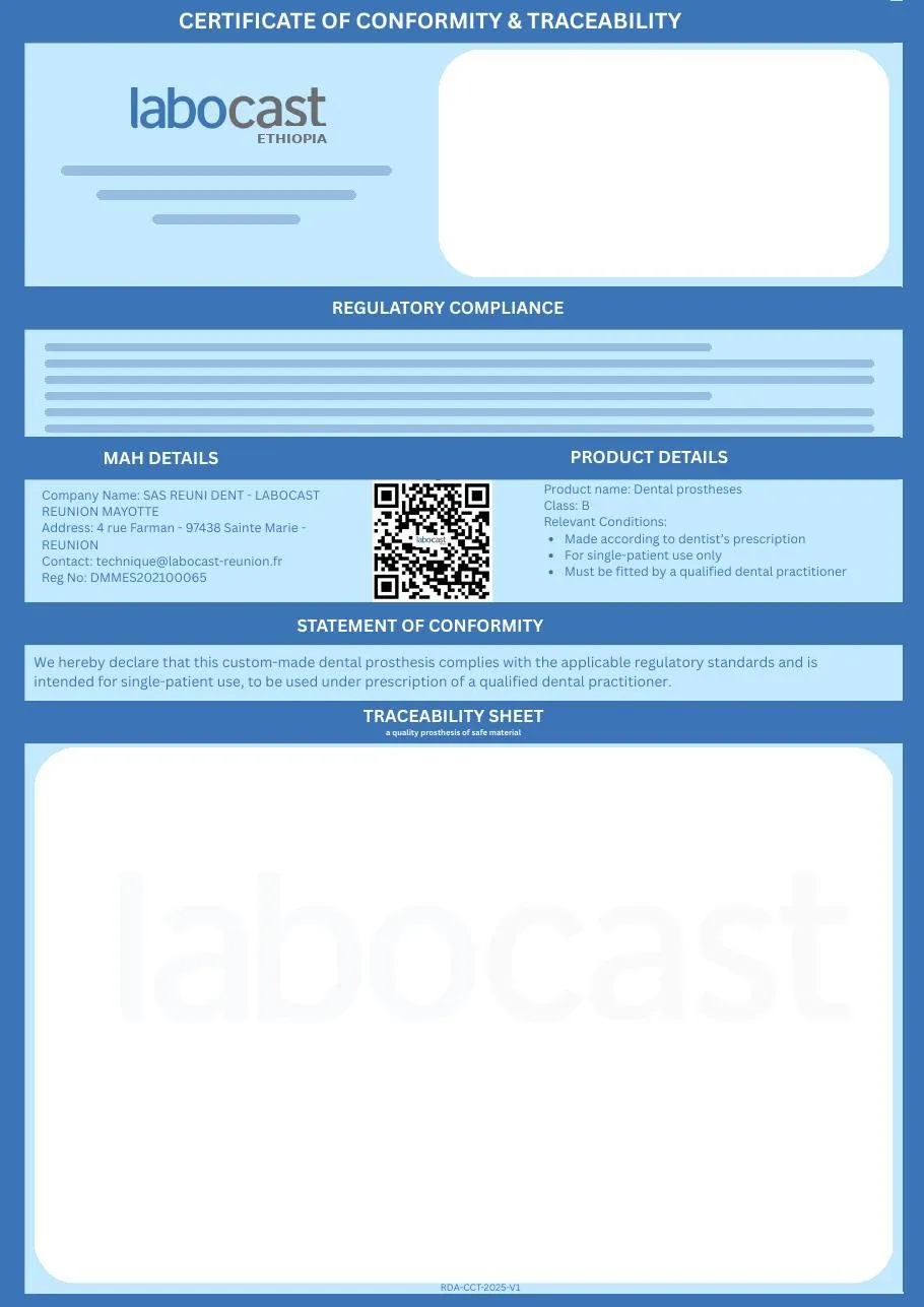 Déclaration de conformité et fiche de traçabilité Labocast